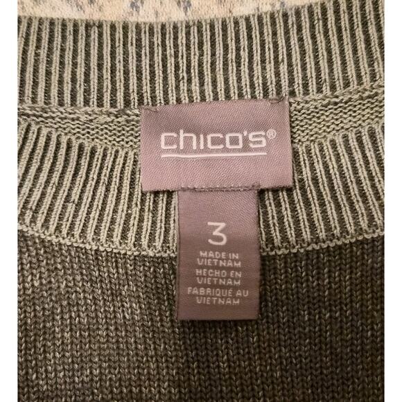 Chicos Size 3 Or XL Boat Neck Green Lightweight Sweater 3/4 Rolled Sleeve - Picture 3 of 7